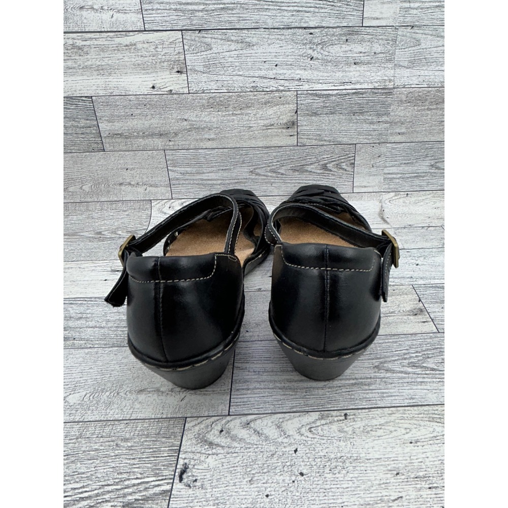 Clarks Bendables Black Leather Fisherman Wedge Sandals Women Sz 8M 60552 - Picture 5 of 11